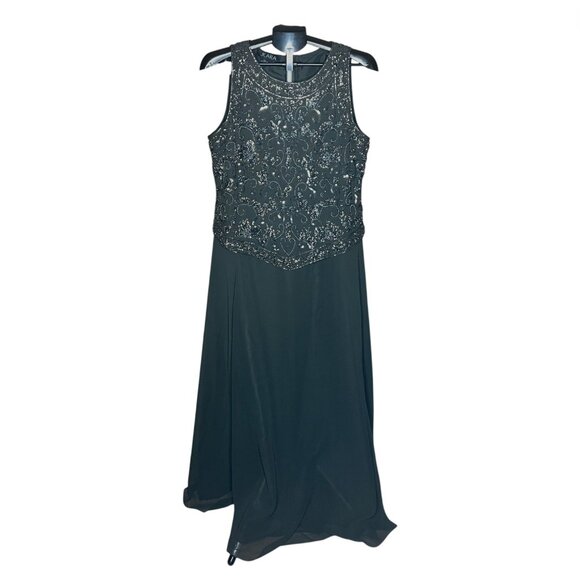 J Kara Charcoal Gown Beaded Bodice Sleeveless Silhouette Glam Womens Size 14 - Picture 1 of 11